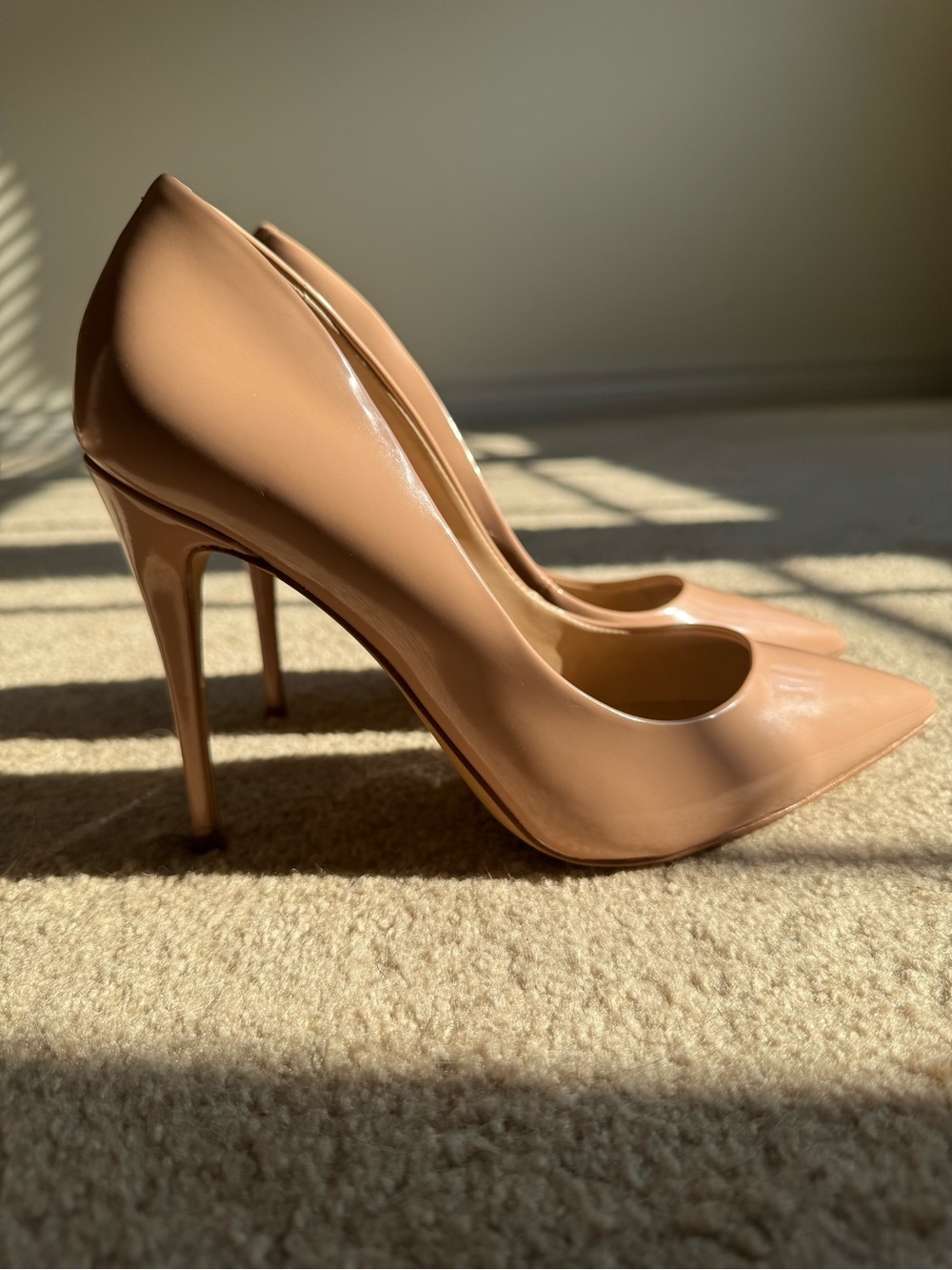 Aldo Beige Patent Pointed-Toe Stiletto Pumps
